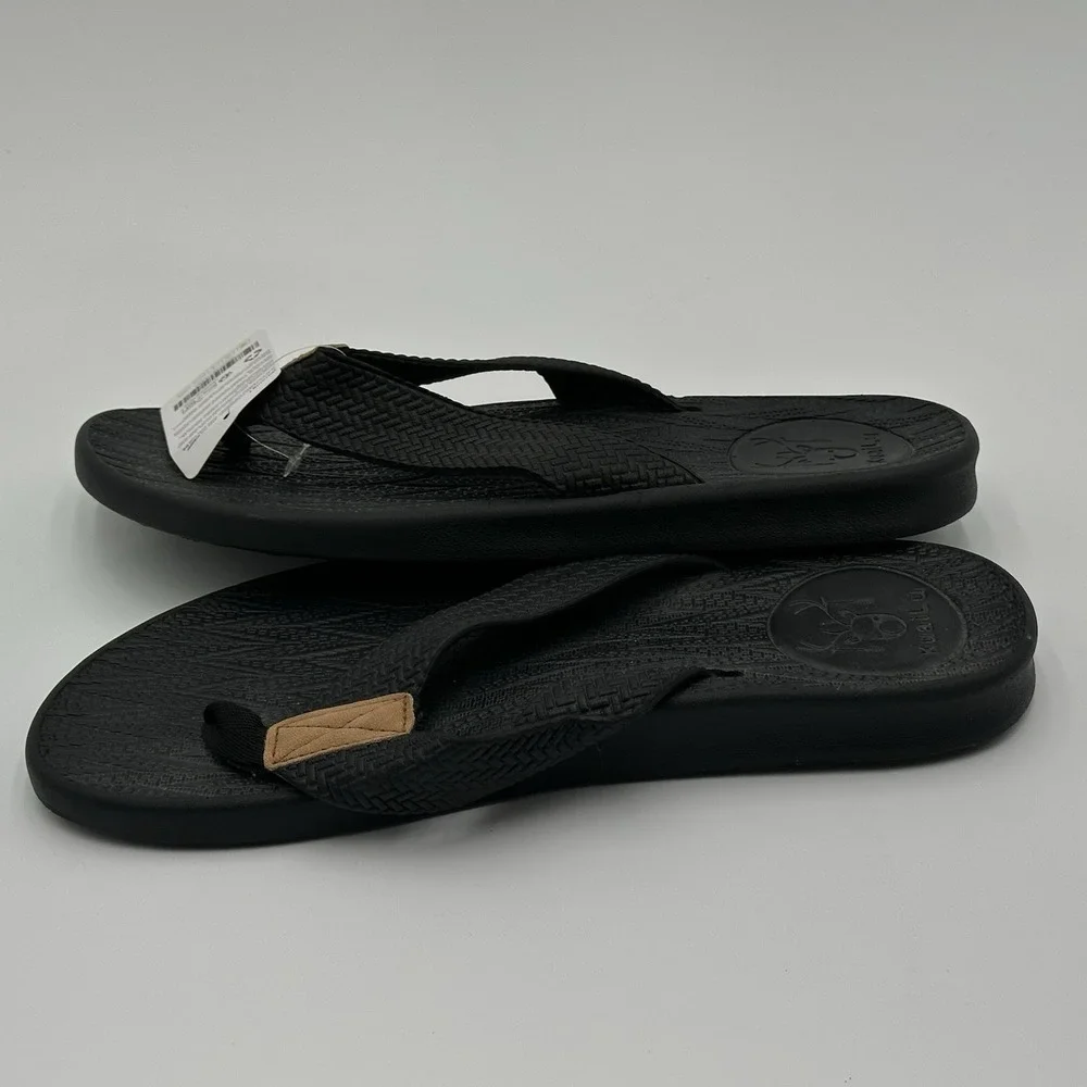 KuaiLu Yoga Mat Leather Flip Flops Thong Sandals with Arch Support Men's 9 Black